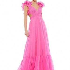 Ieena for Mac Duggal Chiffon V-Neck Sleeveless Cut Out Corset Gown